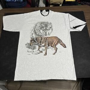 Vintage Habitat Red Wolf Shirt Mountain Pennsylvania Ringer Nature Tee 1990s